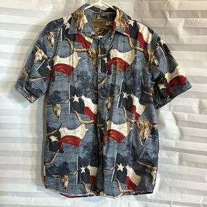 Magellan Men’s Casual Button Down Shirt – Texas Theme 100% Cotton Size M